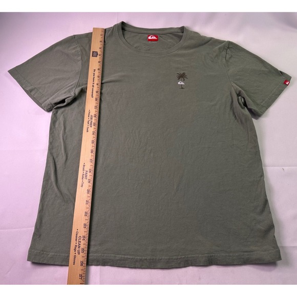 Quiksilver Men's T-Shirt Large Olive Green Retro Palm Tree Graphic Surf Skater - Picture 9 of 10